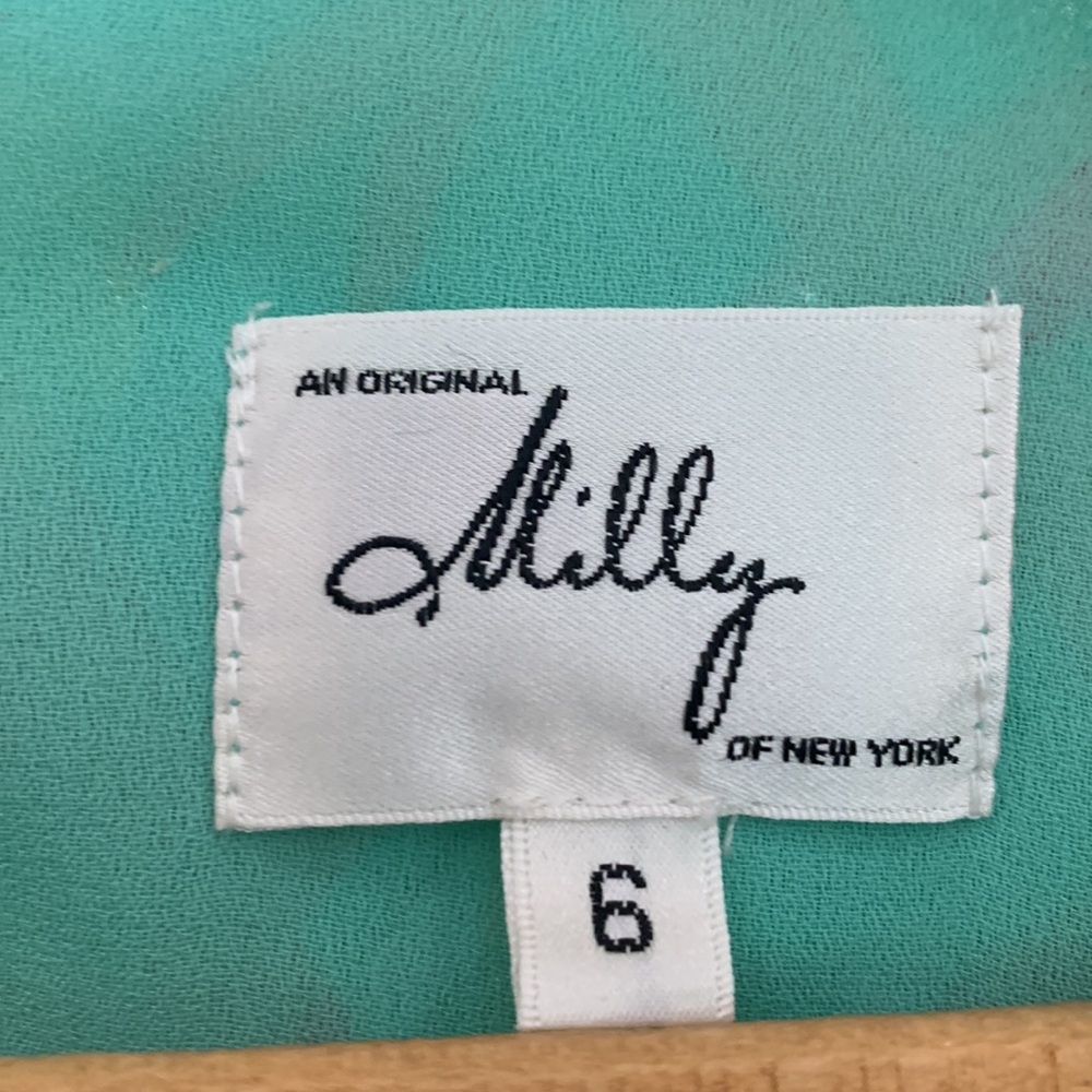 Milly New York Blouse Resort Silk Tropical Green Pink Gold Womens Size 6 - Picture 11 of 16